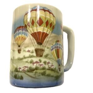 Vintage Otagiri Mug Hot Air Balloons Villages Coffee Mug Japan 4” Tall